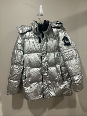Metallic Silver Puffer Coat with Hood - Women's Insulated Goode Down Jacket